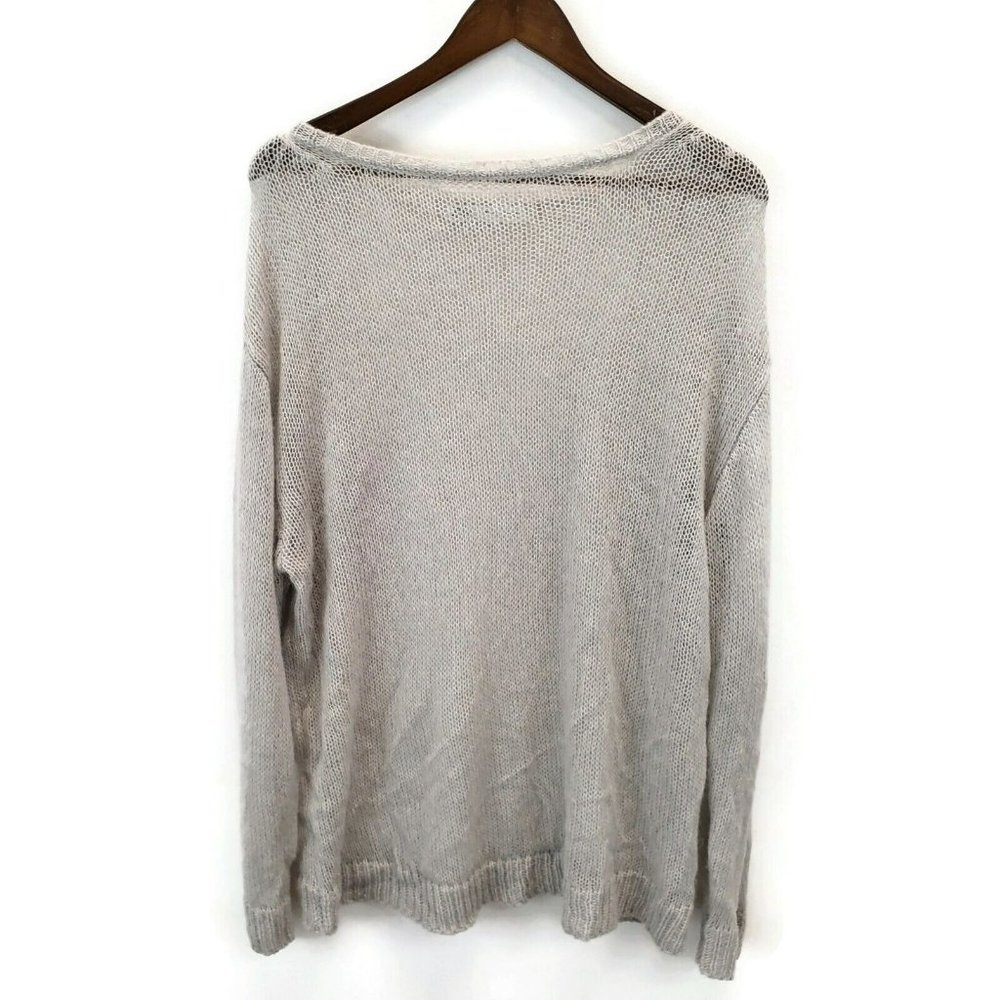 Zara Open Knit Wool Alpaca Blend Beach Sweater Size M/L Gray Boat Neck